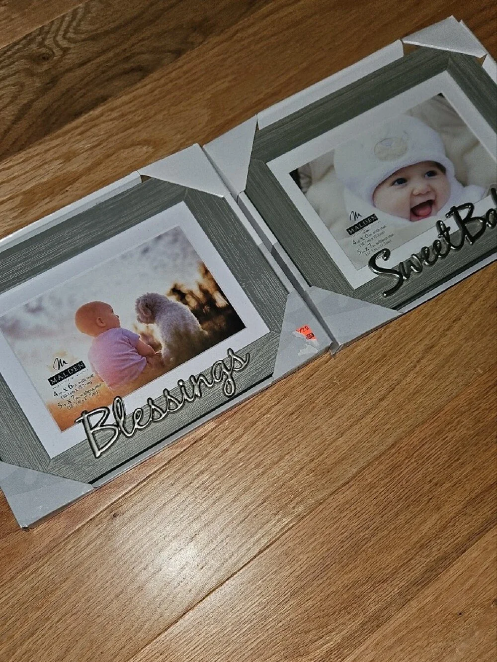 Malden Gray Wood Photo Frame Pair with Silver Script Accents